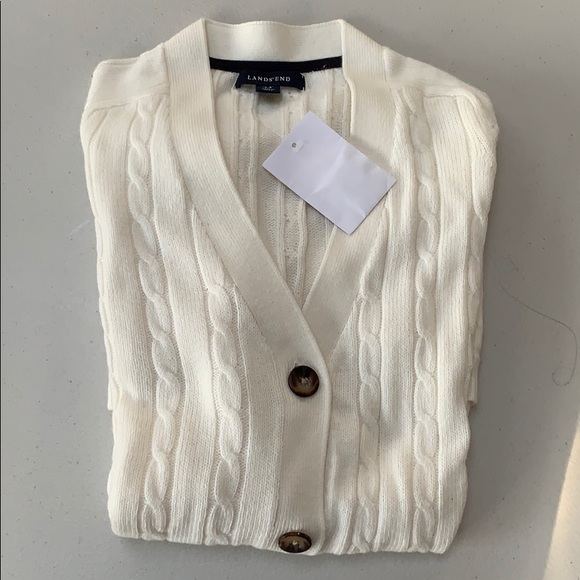 🕊Lands End Women Winter White Cardigan Sweater - Picture 3 of 6